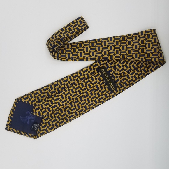 Tongue Tied Silk Blue Gold Geometric Tie - Picture 5 of 6